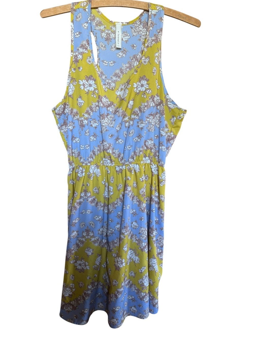 Teenflo Blue & Yellow-Blue Floral Midi Dress  w/Elastic Waist   Made in USA